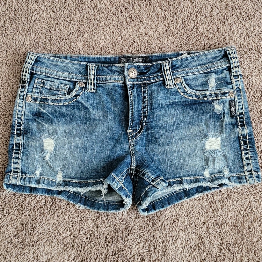Silver Aiko Distressed Shorts
